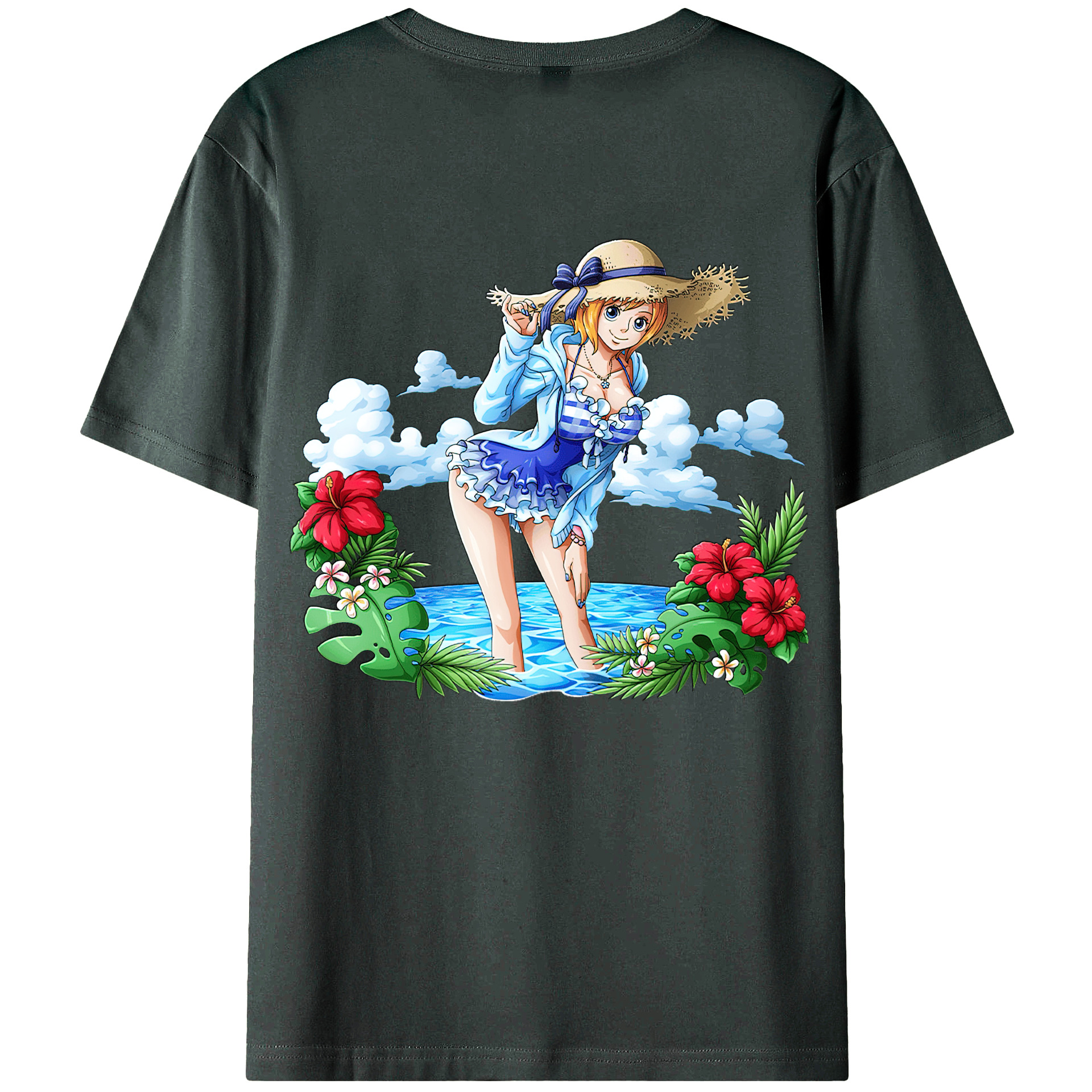 （画像用） ワンピース ナミ ONE PIECE Nami 綿100％ メンズ半袖Tシャツ（バックプリント） 通気性